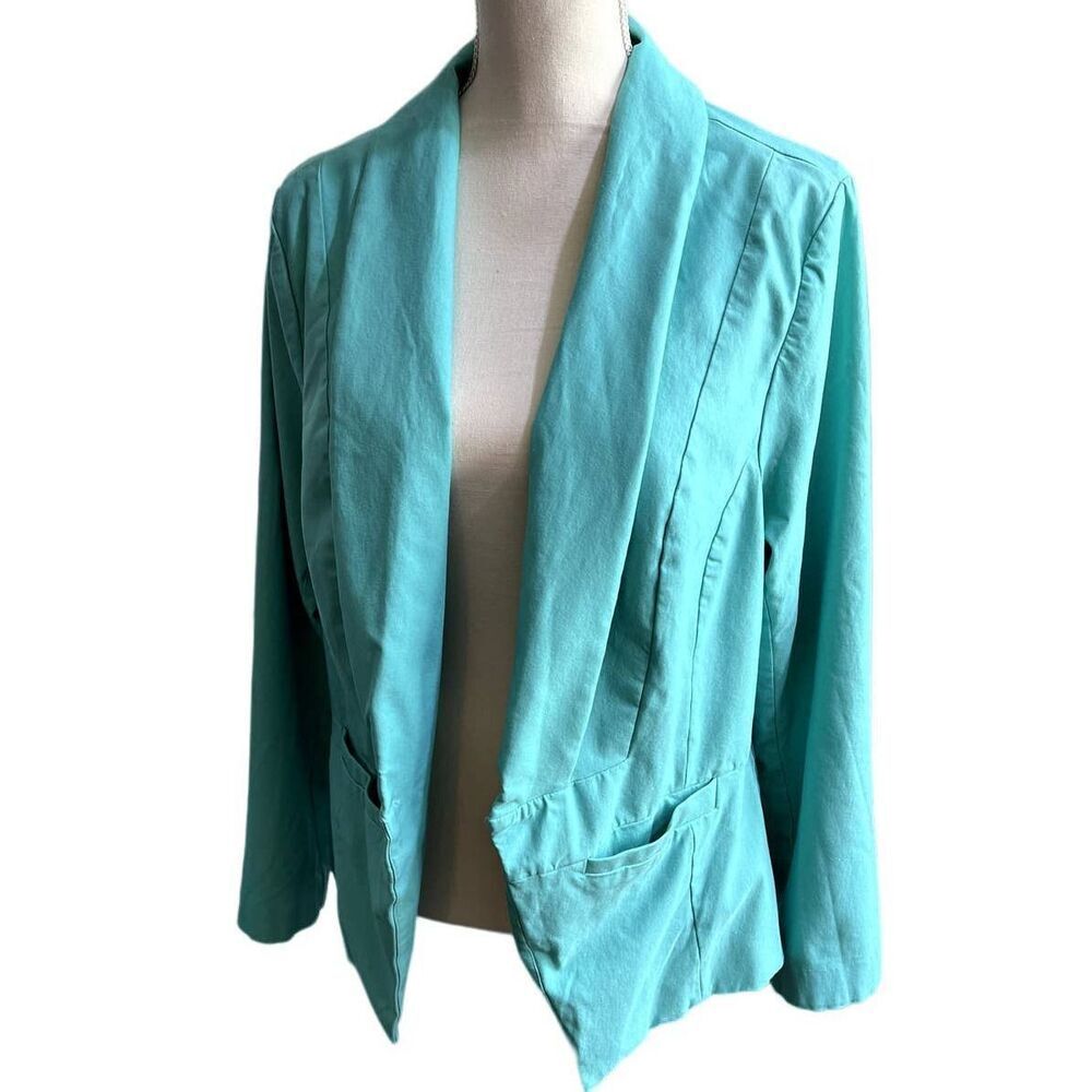 TORRID Blazer Womens SZ 3 Cutaway Open Front Teal Coastal Lagonlook Business